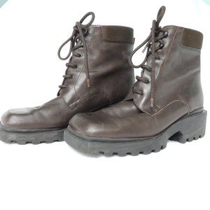 Nine West Moto/Combat Chunky Square Toe Brown Boot